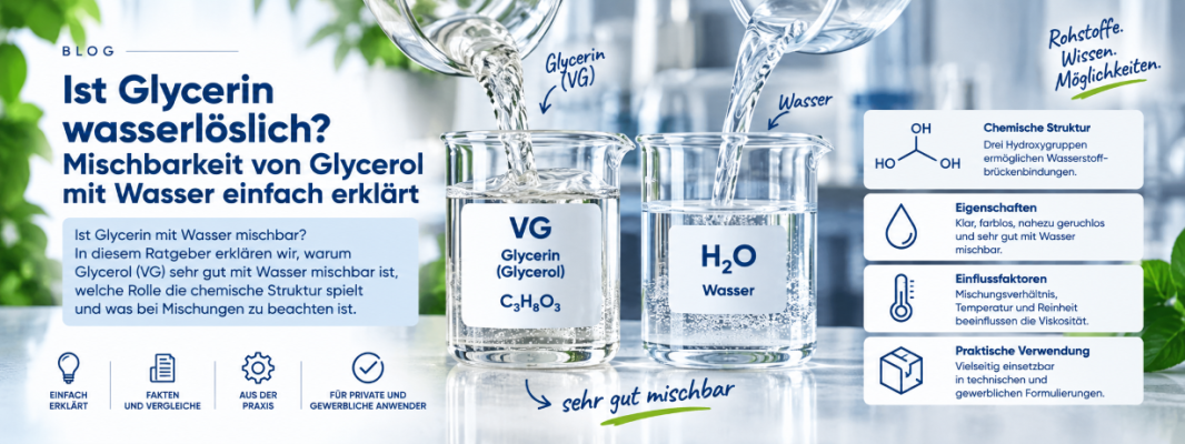 Ist Glycerin wasserlöslich? Mischbarkeit von Glycerol mit Wasser einfach erklärt - Ist Glycerin wasserlöslich? Glycerol &amp; Wasser einfach erklärt