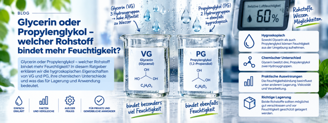 Glycerin oder Propylenglykol – welcher Rohstoff bindet mehr Feuchtigkeit? - Glycerin oder Propylenglykol: Was bindet mehr Feuchtigkeit?