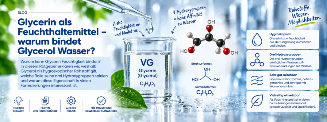 Glycerin als Feuchthaltemittel – warum bindet Glycerol Wasser? - Glycerin als Feuchthaltemittel | Warum bindet Glycerol Wasser?