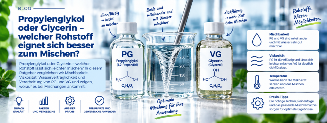 Propylenglykol oder Glycerin – welcher Rohstoff eignet sich besser zum Mischen? - Propylenglykol oder Glycerin – welcher Stoff mischt sich besser?