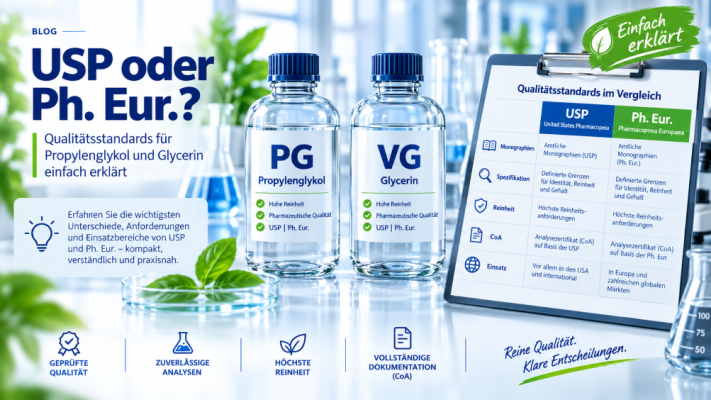 USP oder Ph. Eur. – welcher Qualitätsstandard ist bei Propylenglykol und Glycerin wichtiger? - USP oder Ph. Eur.? Qualitätsstandards für PG &amp; VG erklärt
