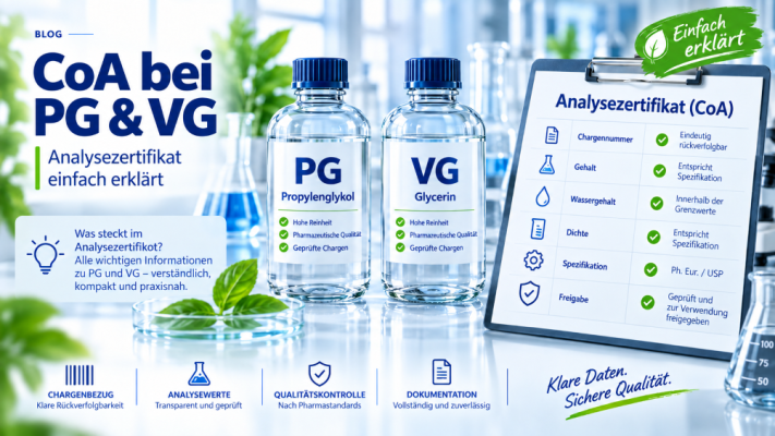 CoA bei Propylenglykol und Glycerin – was steht im Analysezertifikat und warum ist es wichtig? - CoA bei PG &amp; VG | Analysezertifikat einfach erklärt