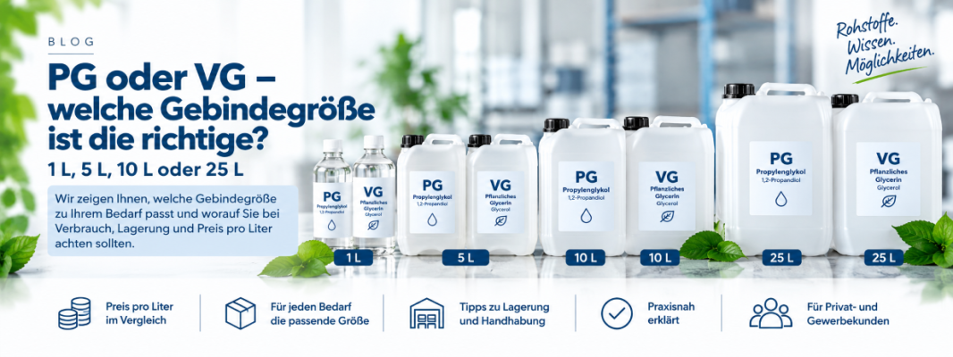 PG oder VG – welche Gebindegröße ist die richtige? 1 L, 5 L, 10 L oder 25 L - PG oder VG: Welche Gebindegröße? 1 L, 5 L, 10 L oder 25 L