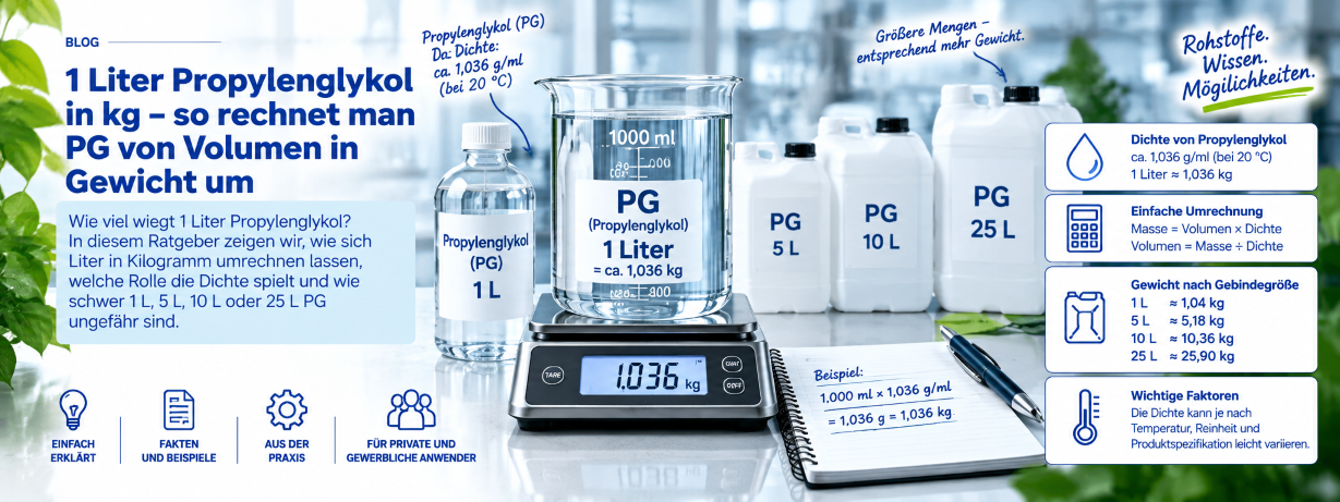 1 Liter Propylenglykol in kg – Gewicht von 1 L, 5 L, 10 L...