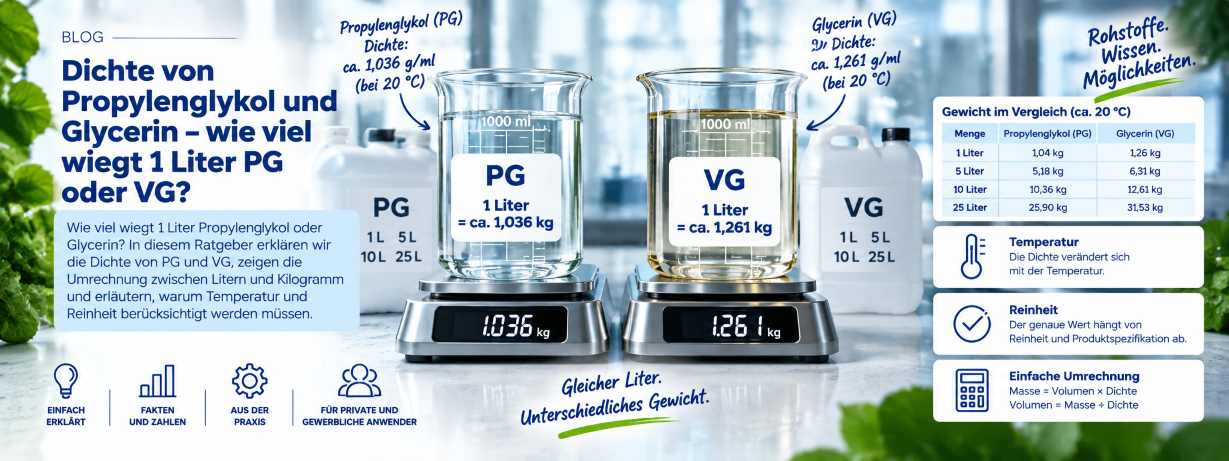Dichte von Propylenglykol und Glycerin – wie viel wiegt 1...