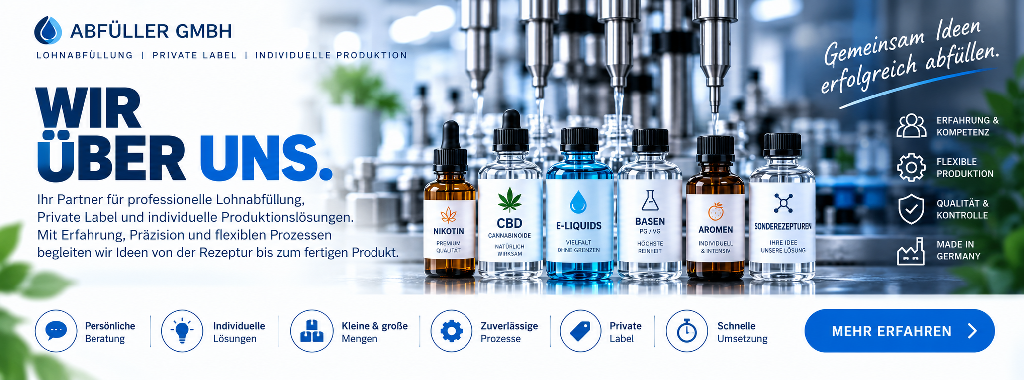 Lohnabfüllung und Private Label Produktion von E-Liquids, Nikotin, CBD, Basen und Aromen – Die Abfüller