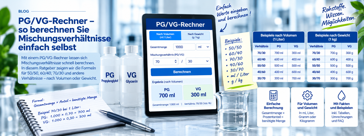 PG VG Rechner – Mischungsverhältnis 50/50, 60/40 und...