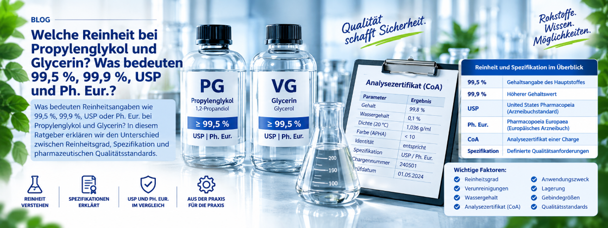 Reinheit von Propylenglykol und Glycerin – 99,5 %, 99,9...