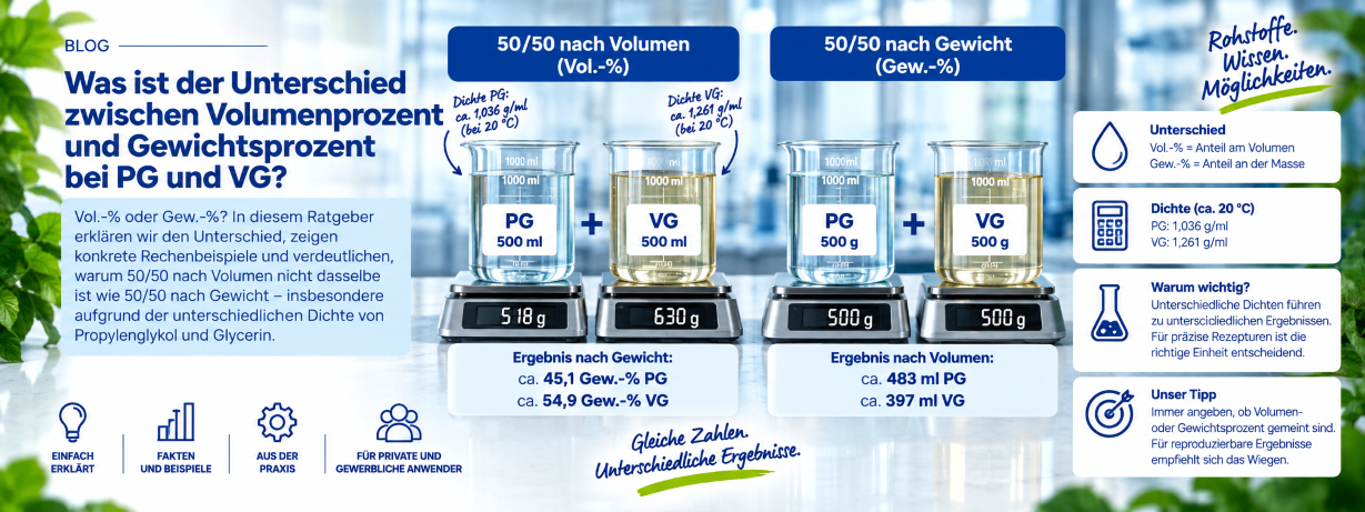 Volumenprozent und Gewichtsprozent bei PG und VG –...